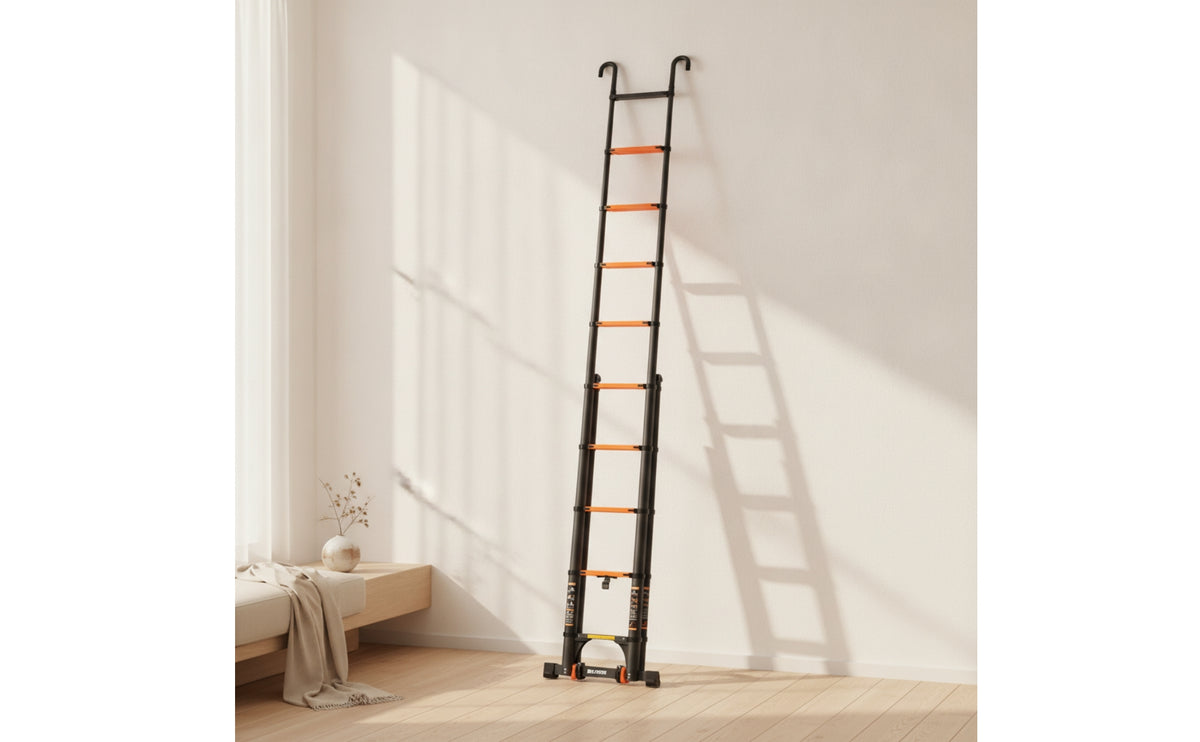 Telescopic Ladder with Hooks Aluminum Folding Extension Ladder Compact for Home Craftsmen, Homeowners, Home Maintenance, Loft Access, Roof Work