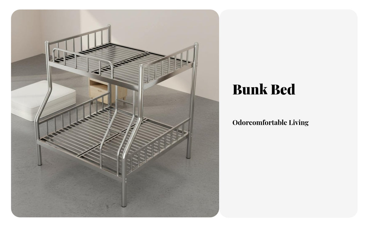 Stainless Steel Bunk Bed Formaldehyde Metal Bunk Bed Rust-Resistant for Students, Adults, Dormitory, Shared Housing, Small Room
