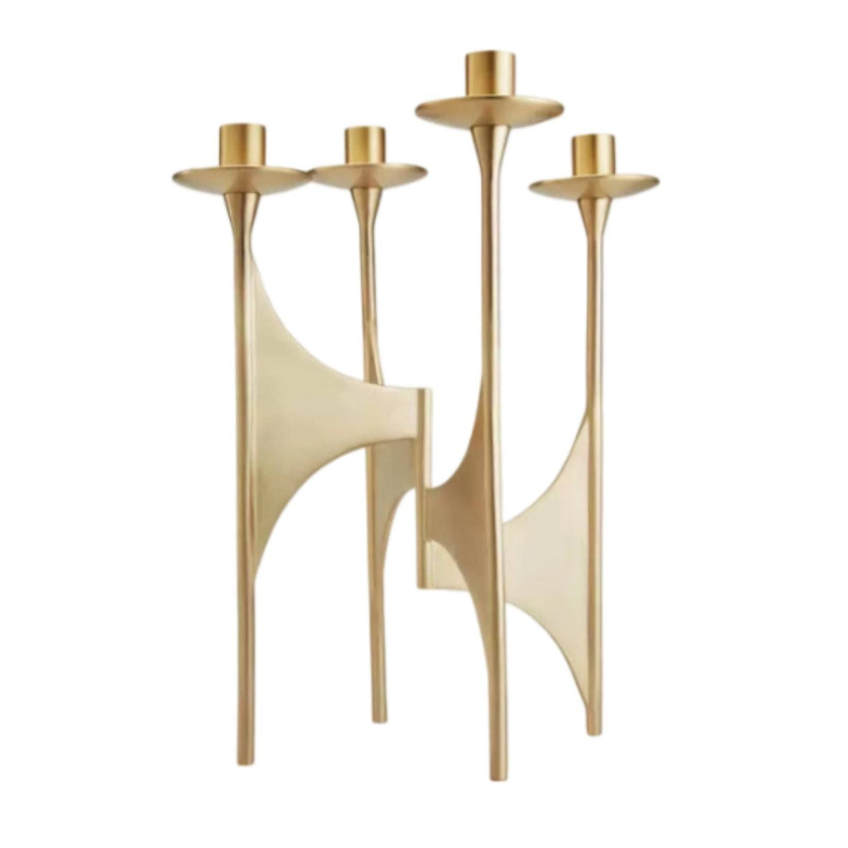 Candle Holder with Four Cups Golden Gold Candelabra Metal Decor for Hotel Reception Area