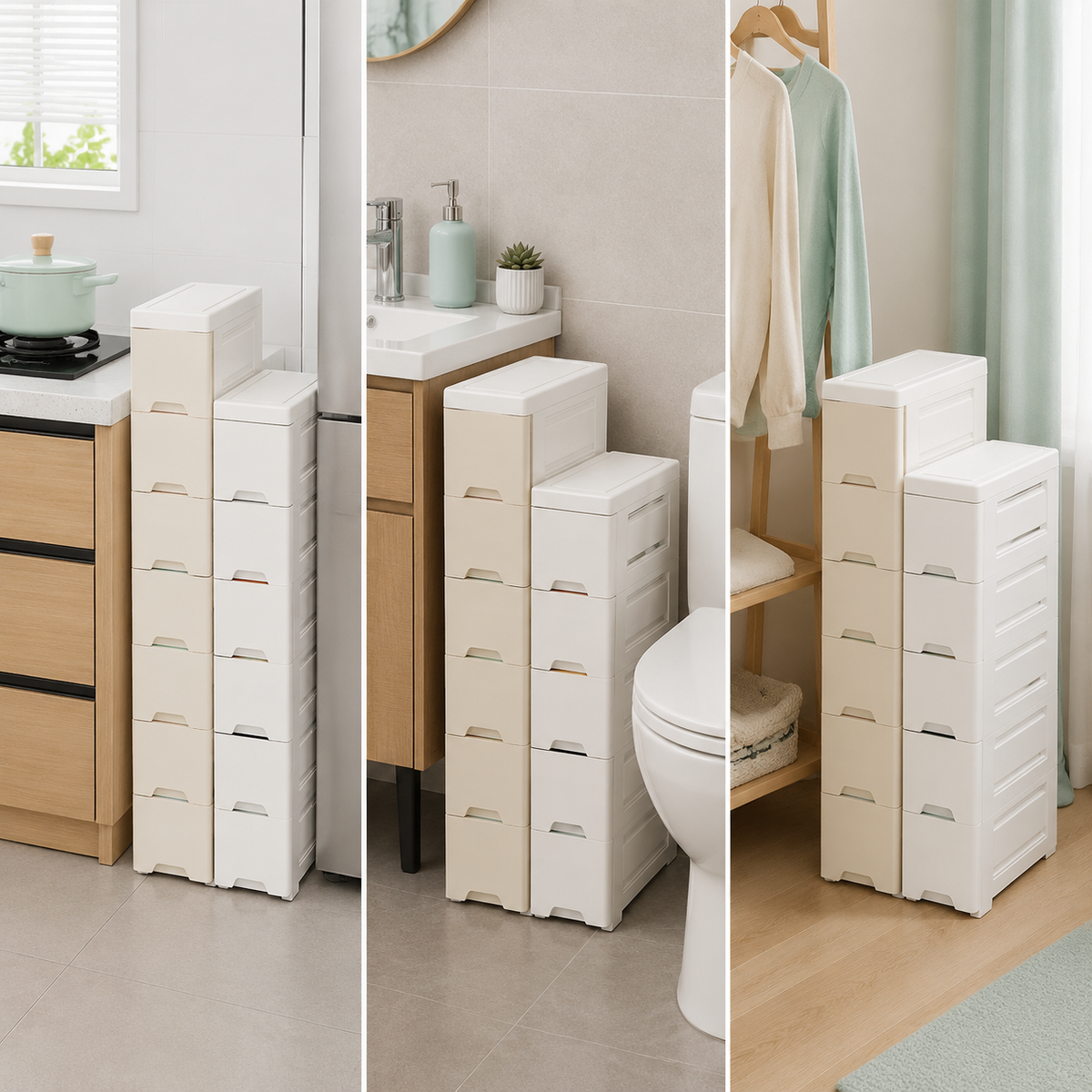 Slim Gap Storage Cabinet with Drawers for Kitchen and Bathroom, Waterproof Narrow Shelf Organizer