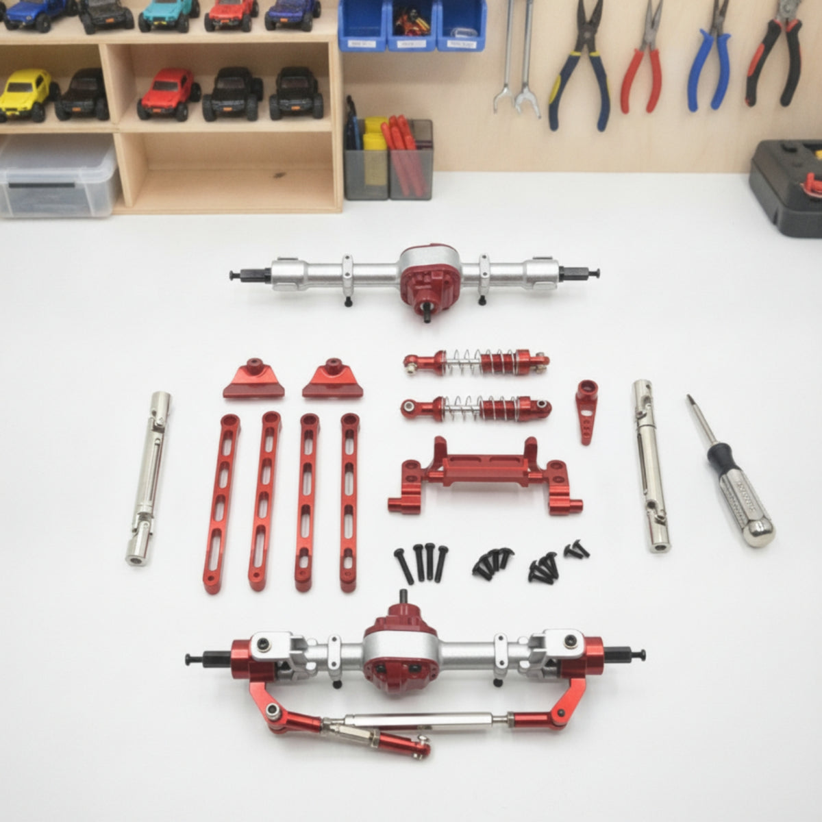 RC Axle Kit with Shock Absorbers Heavy-Duty Front and Rear Axle Set Easy to Install RC Car Axles for Builders