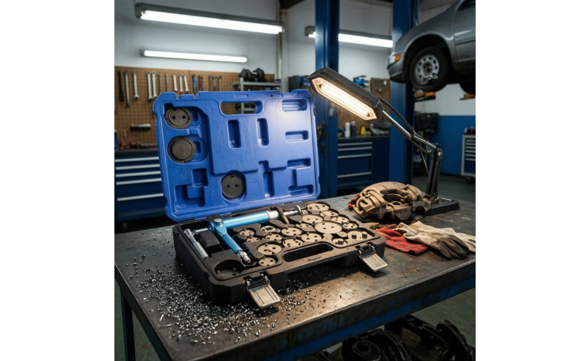 Disc Brake Caliper Tool Set with Carry Case Air-Powered Caliper Piston Rewind Tool Kit Universal Disc Brake Piston Compressor for Mechanics, Workshop