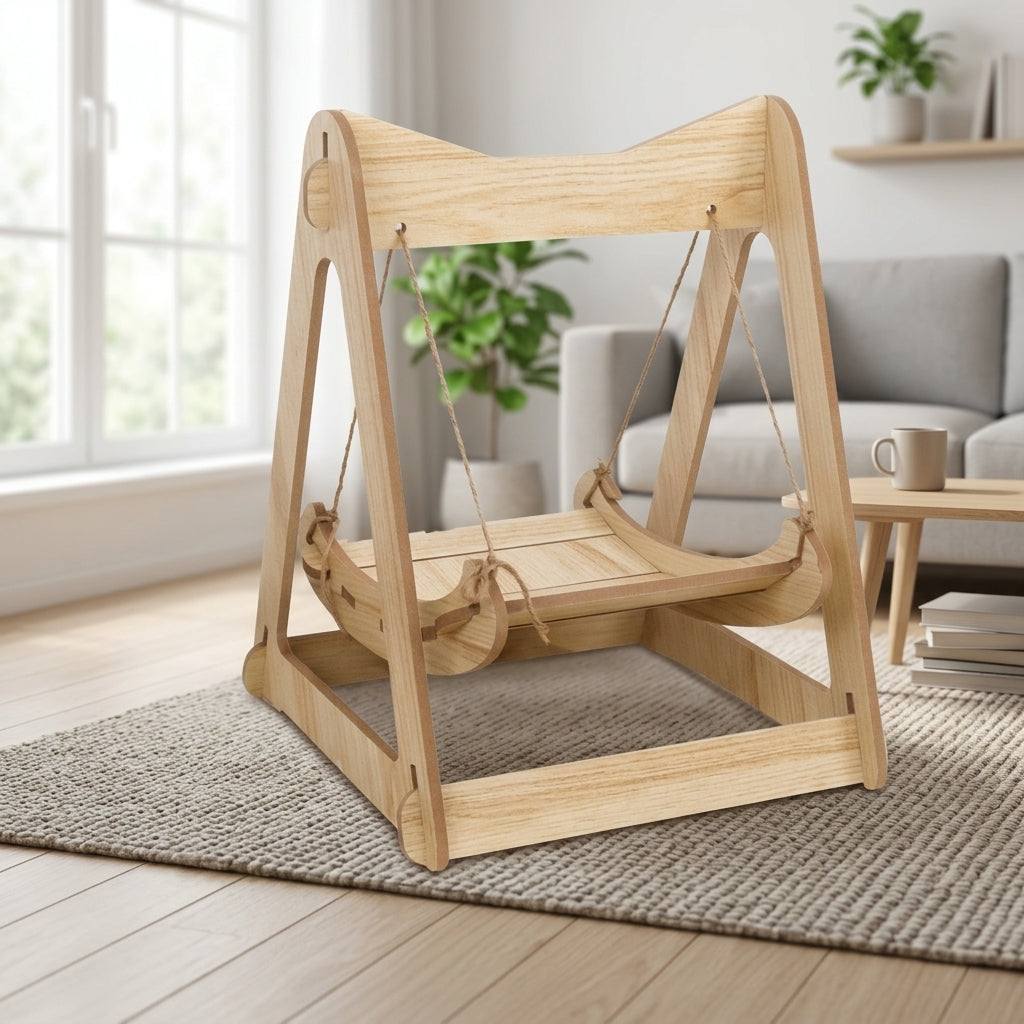 Wooden Cat Bed and Cat Cradle with Density Board, Freestanding Swing Style Indoor Furniture, Elevated Cat Hammock for Indoor Use, 2kg Weight