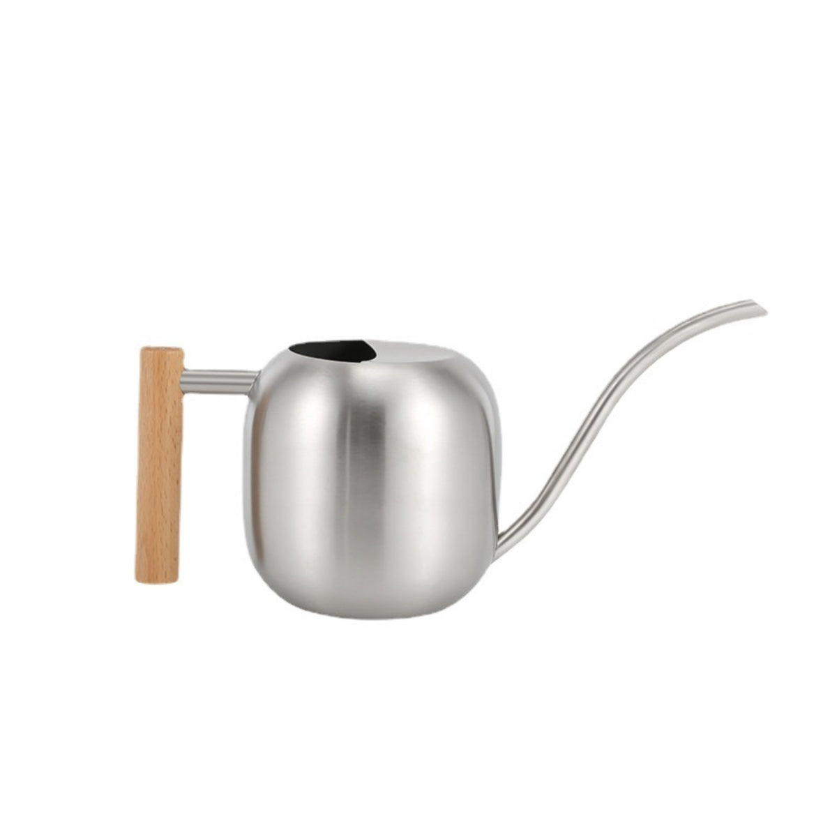 Stainless Steel Watering Can Modern Watering Can with Wooden Handle Silver Vessel for Plant Lovers, Gardeners, Indoor Plants, Potted Flowers, Office