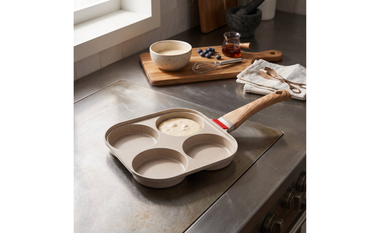 Egg Frying Pan with Lid Induction Compatible Egg Pan with Lid Stone-Derived Cookware for Busy Families, Students, Breakfast, Small Kitchens