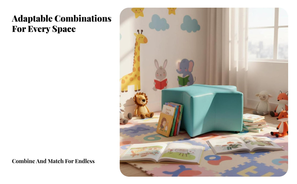 Playful Shapes Moon and Star Shaped Sofa Set Soft Padded children's Furniture Easy to Clean Toddler Couch Modular Configuration for Preschoolers, Educators, Reading Corner, Kindergarten, Daycare Center, Classroom