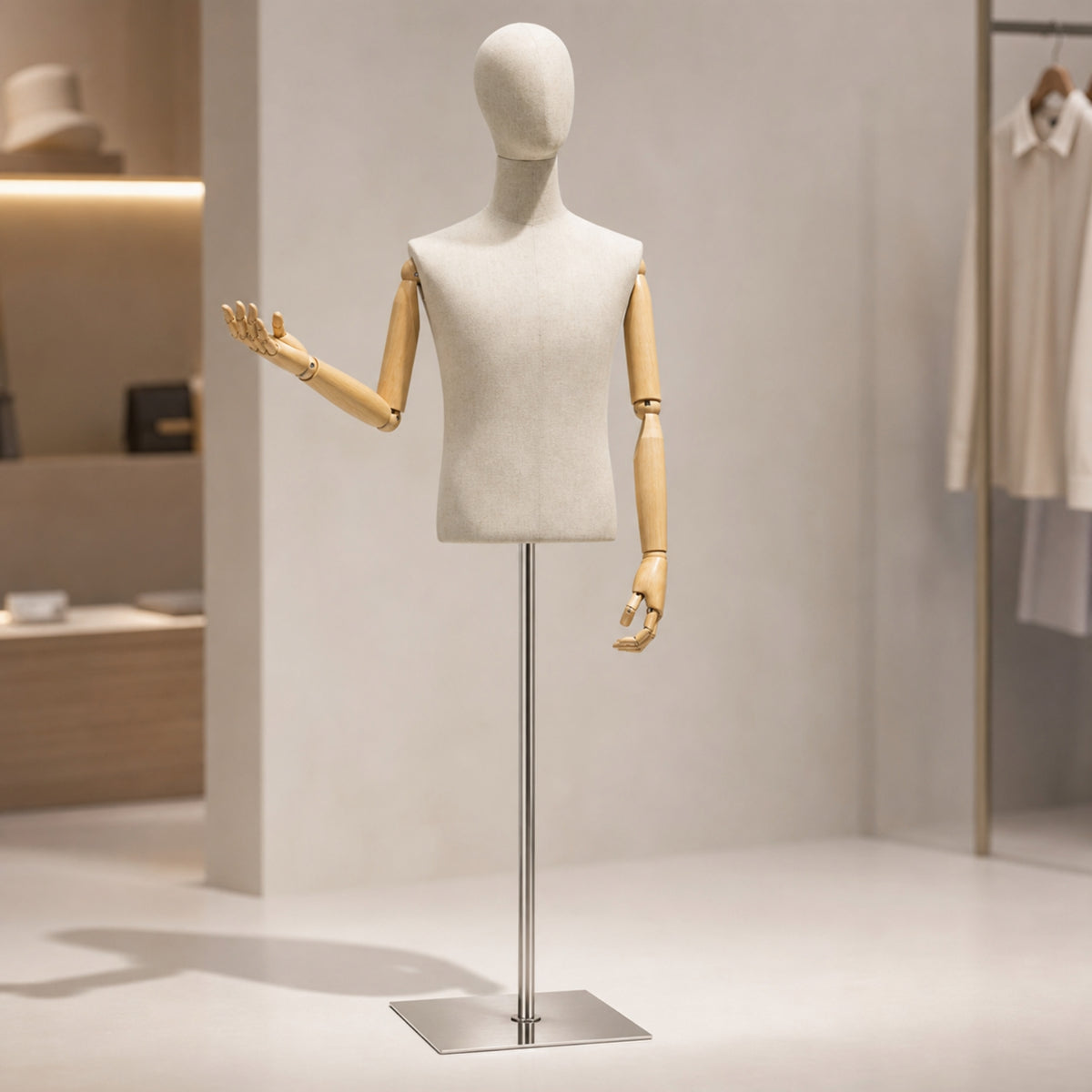 Mannequin with Articulated Arms Textile-coveredCovered Clothing Display Torso Clean Dress Form with Stand for Boutiques, Designers, Showroom