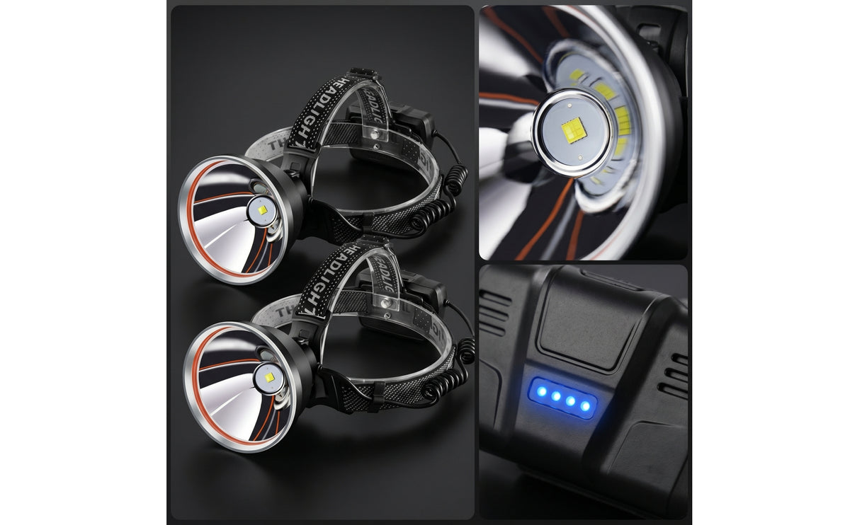 Handsunrestricted Rechargeable Headlamp Pivoting Headlamp with Battery Display Elastic Lamp Portable for Campers, Camping, Night Fishing