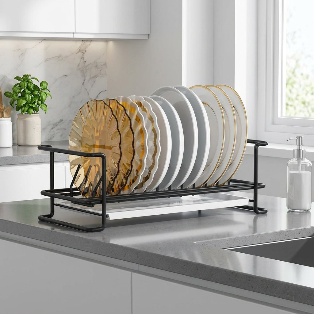 Small Dish Rack and Single Layer Dish Rack, Stainless Steel Dish Rack Cabinet Organizer, Modern Minimalist Style Insert for Kitchen Counter Space