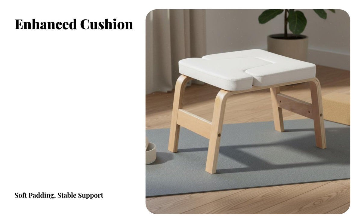 Solid Wood Frame Mind-Body Inversion Chair Comfortable Padding Mind-Body Headstand Bench Stable Design Wooden Headstand Bench Sturdy Construction for Beginners, Home Gym