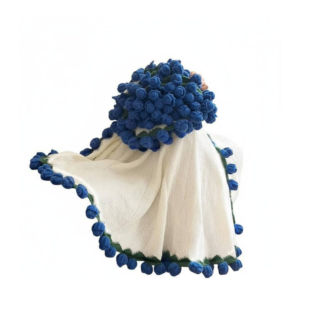 Floral Bouquet Blanket Romantic Gift Convertible Bouquet Throw 2-in-1 Design Knitted Rose Throw for Women, Valentine's Day, Living Room