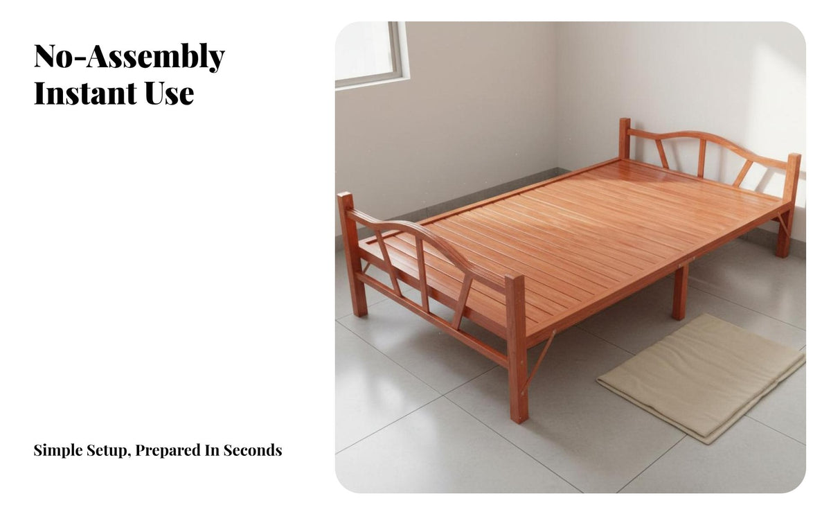 Installationno-Assembly Foldable Slatted Bed No Assembly Required Foldable Slatted Bed Frame Space-Saving Bedroom Furniture Cooling Surface for Tenants, Students, Apartment Dwellers, Rental Room, Dormitory, Small Apartments, Dorm Rooms