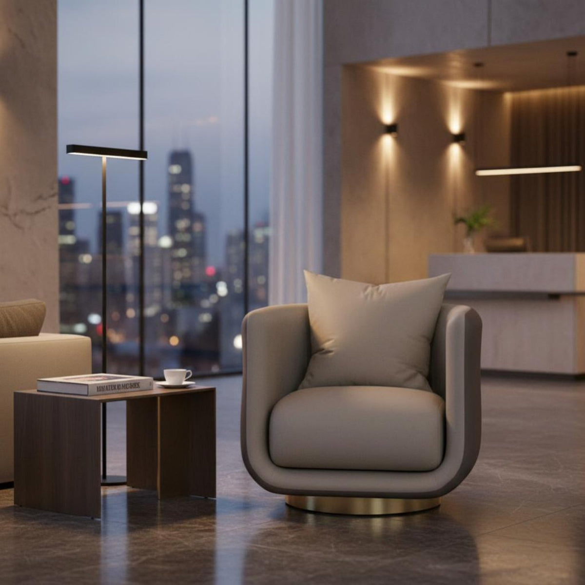 Upholstered Rotating Armchair Single Seater Rotating Tub Chair Modern and Design Ergonomic Design for Reception Area, Office