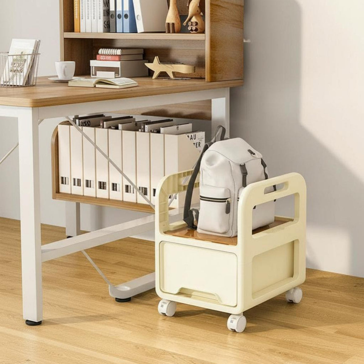 Under-Desk Book Cart with casters Mobile Shelf Large Capacity for Dormitory