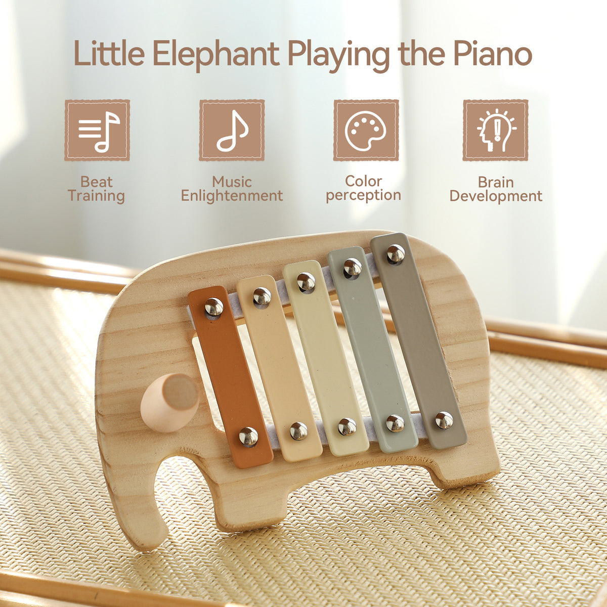5-Tone Wooden Elephant Xylophone for Kids