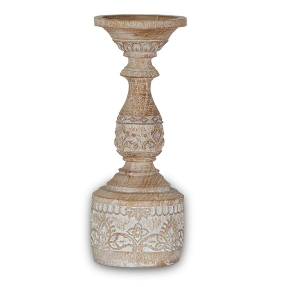 Pedestal Candlestick Holder Ornate Candlestick Holder with Floral Relief Rustic
