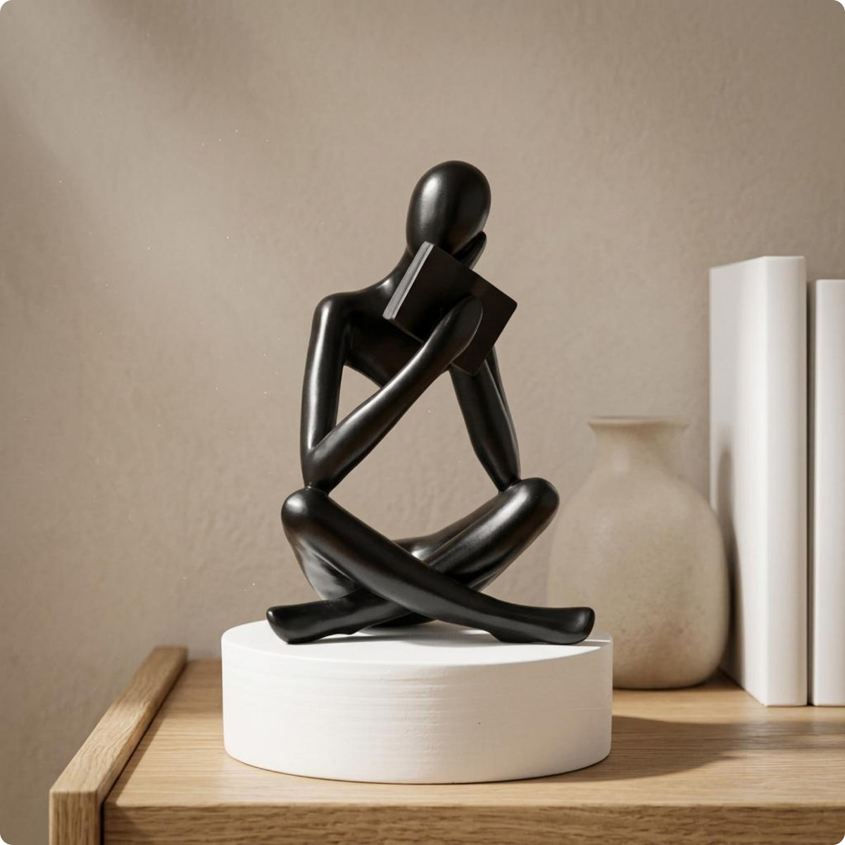 Reading Figurine Pedestal Base Book Figurine Resin for Desk
