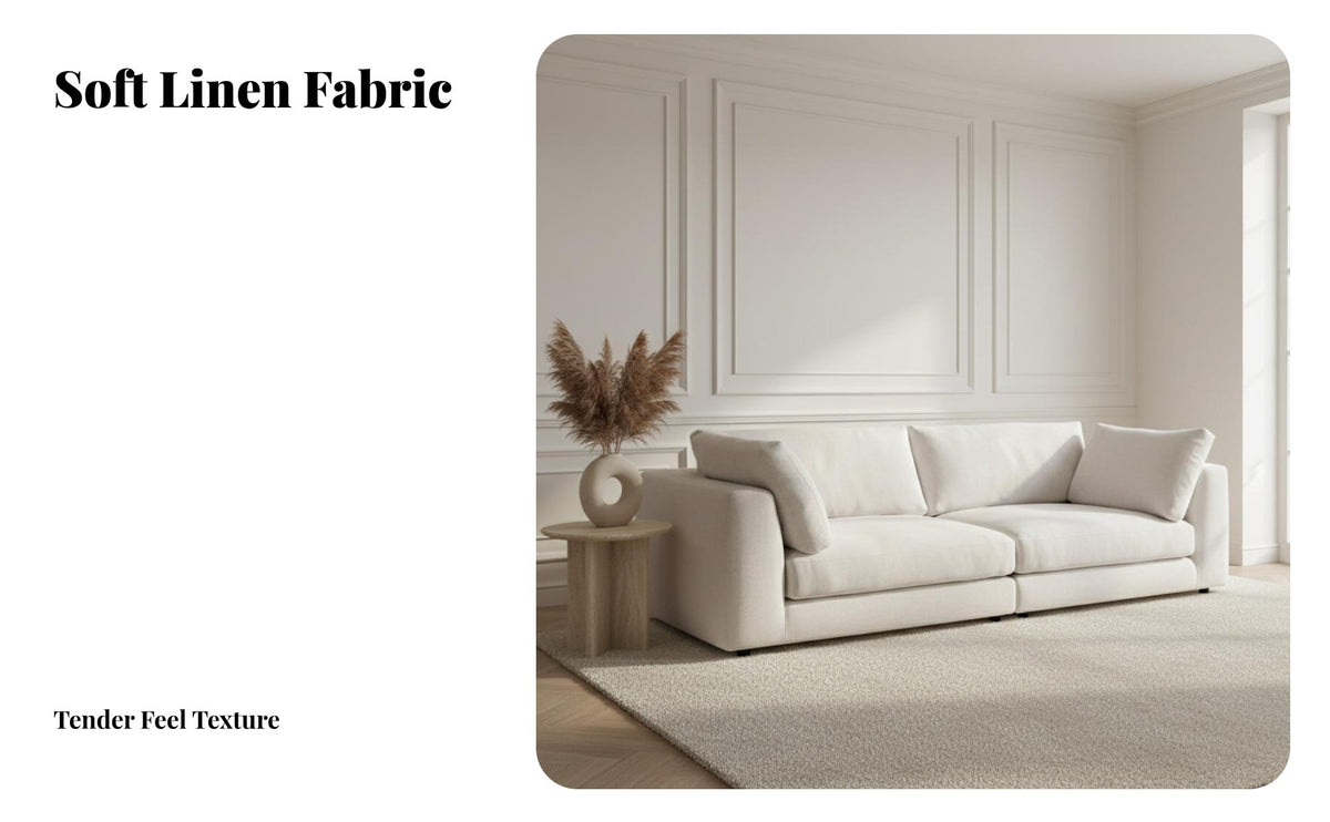 Three-Seater cushioned Settee Removable and cleanable Cover Sofa French Cream Aesthetic Living Room Seating for Families, Young Adults, Lounge Area, Office