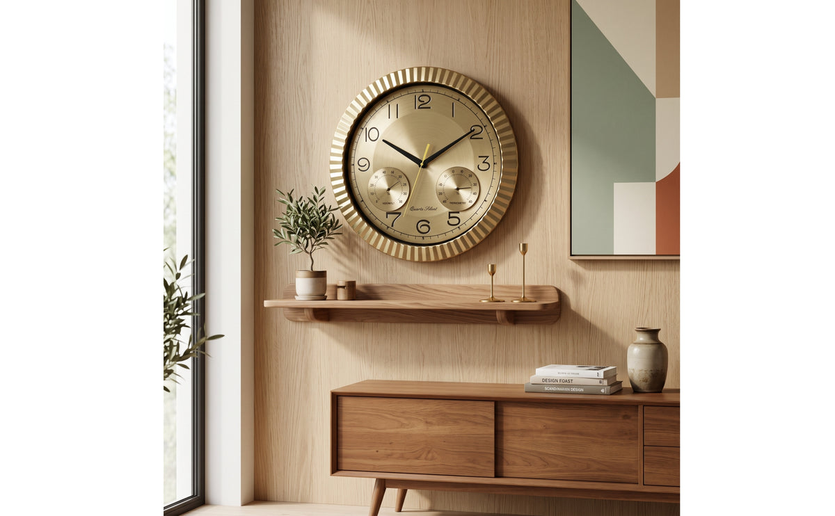Easy to Read Wall Clock with Subsidiary Dials Retro Quartz Wall Clock Nordic Round for Living Room, Office, Bedroom