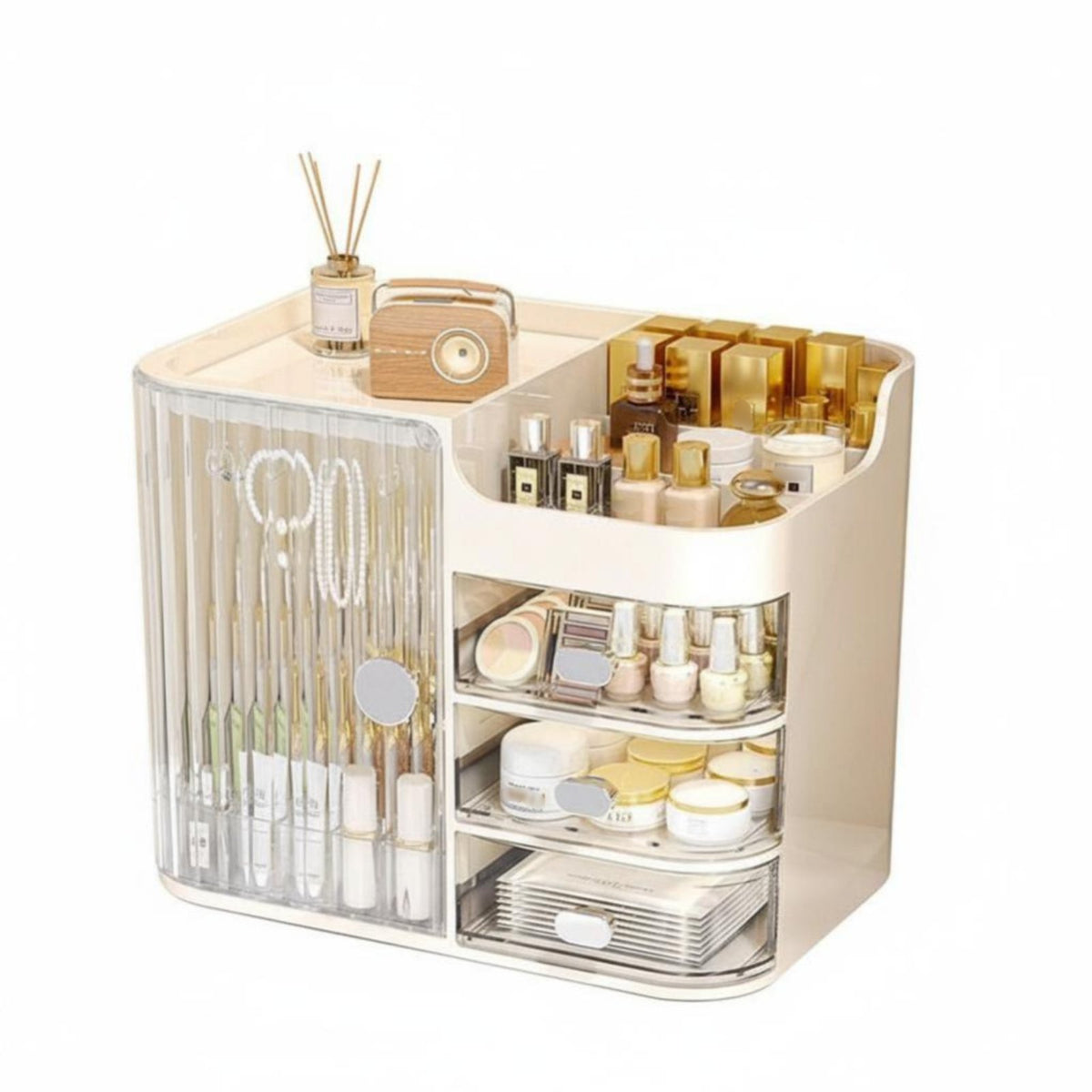 Desktop Cosmetic Cabinet Reduces Clutter Multi-Compartment Storage Box for Women