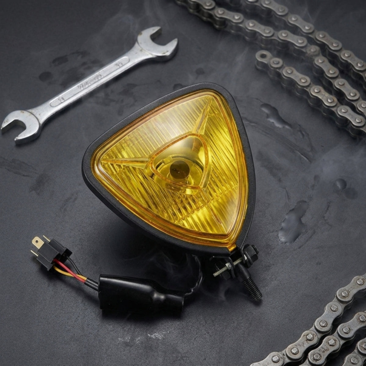 Triangular Motorcycle Headlight with Mounting Brackets Custom Motorcycle Headlight Assembly Sturdy high/low Beam for Motorcyclists