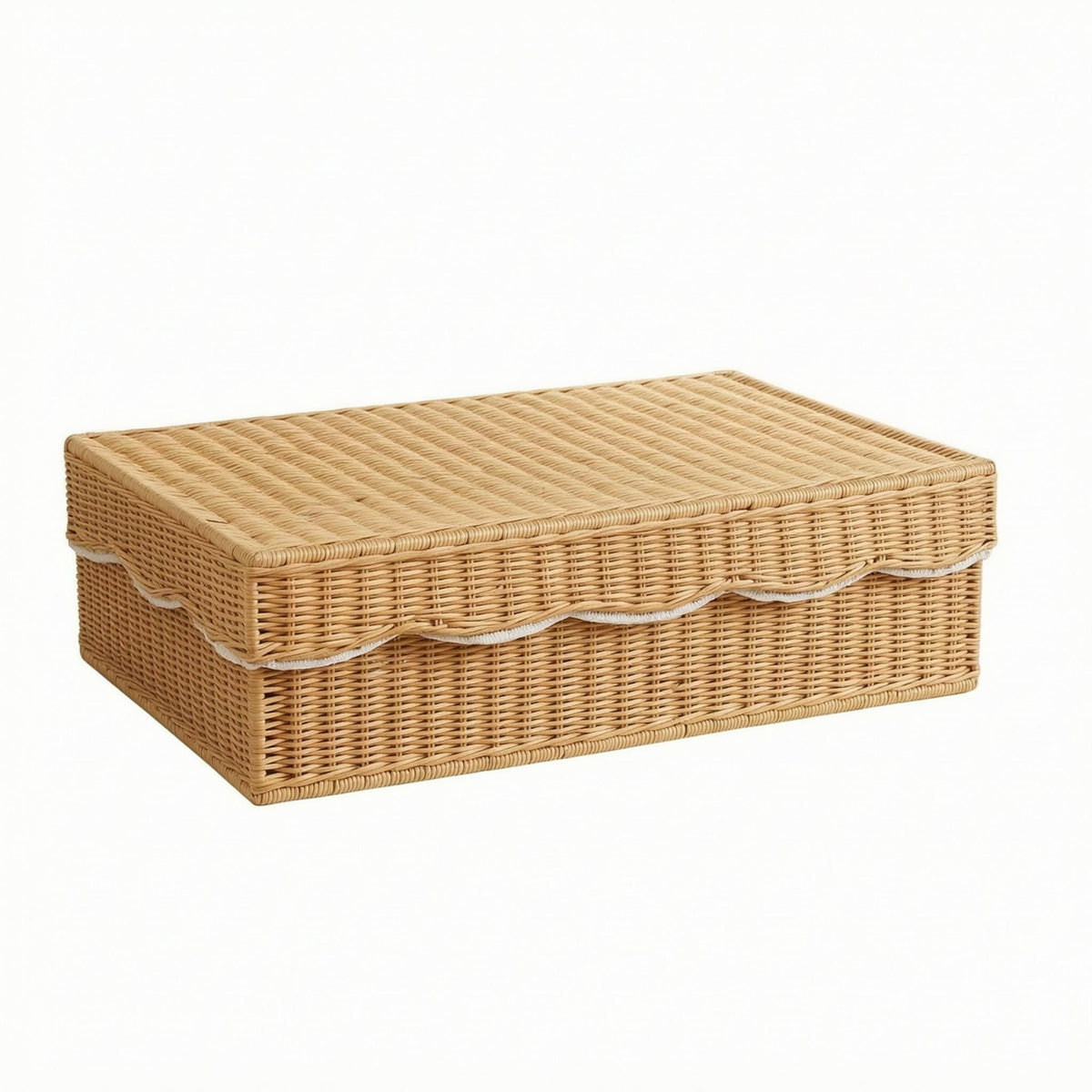 Rattan Storage Box Finish Lidded Storage Basket Flat Woven Lid Organizer