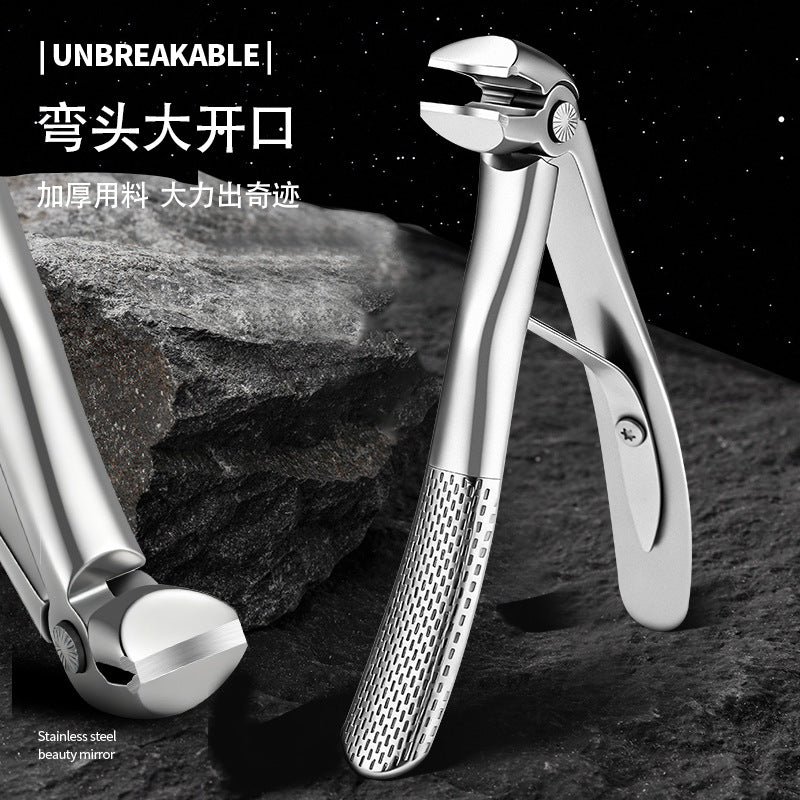 Long Handle Curved Nail Clipper, Large Thickened Stainless Steel, Anti-Splash
