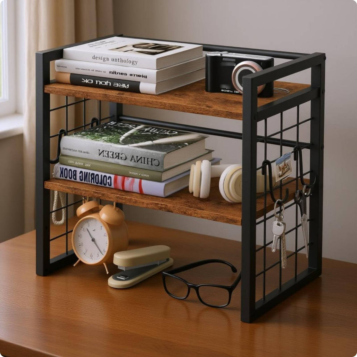 Iron Desk Shelf Sturdy Multi-Tier Storage Rack Easy to Clean for Vanity