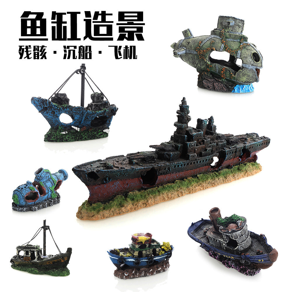 Yilan Resin Pirate Ship Aquarium Decoration with Hideout