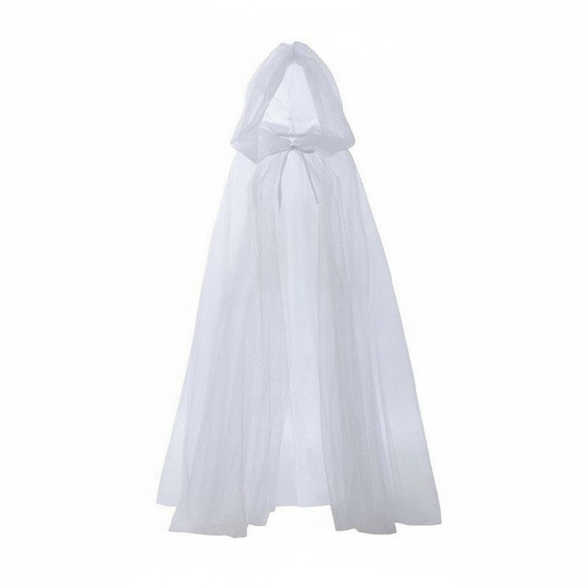 Multi-Layered Tulle Cape with Train Floor-Length See-Through Mesh Poncho Flowy Hooded Cloak Lightweight for Bridesmaids, Fantasy Enthusiasts, Halloween, Themed Parties, Cosplay Events, Weddings