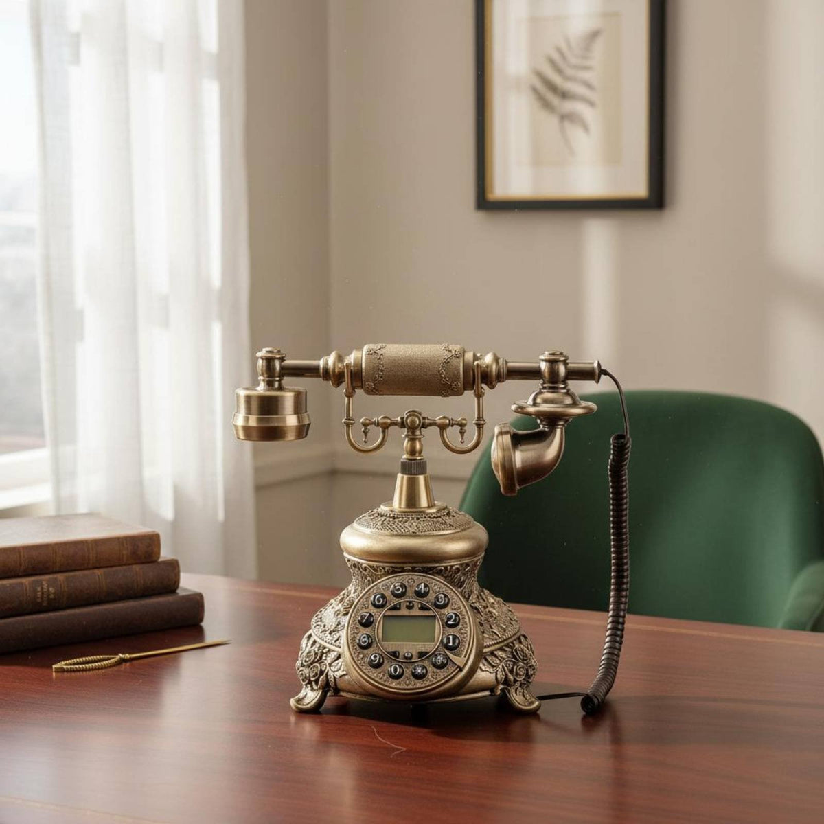 Vintage Telephone Digital Screen Display Retro Desk Phone No External Power