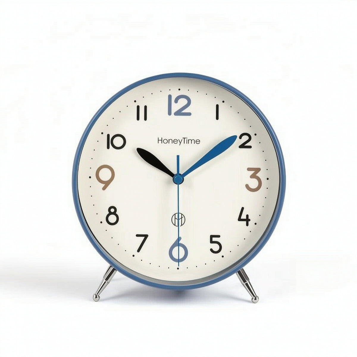 Large Arabic Numerals Desktop Analog Clock Dot Minute Markers Round Desk Clock Tabletop Stand Easy to Read Metal Rim