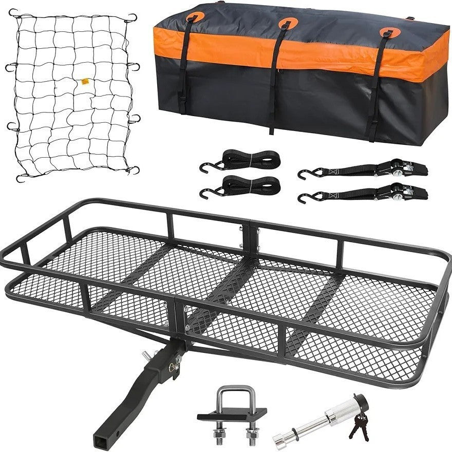 Folding Hitch Mount Car Trunk Luggage Rack Trailer Basket Reversible Car Rear Luggage Rack Easy to Install