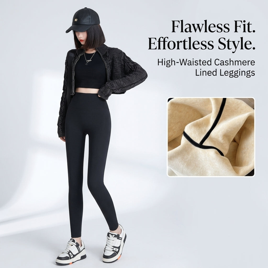 Womens Leggings with Pockets, Thermal Fleece Lined Tights with High Waist Control and Butt Lift, Seamless Design for