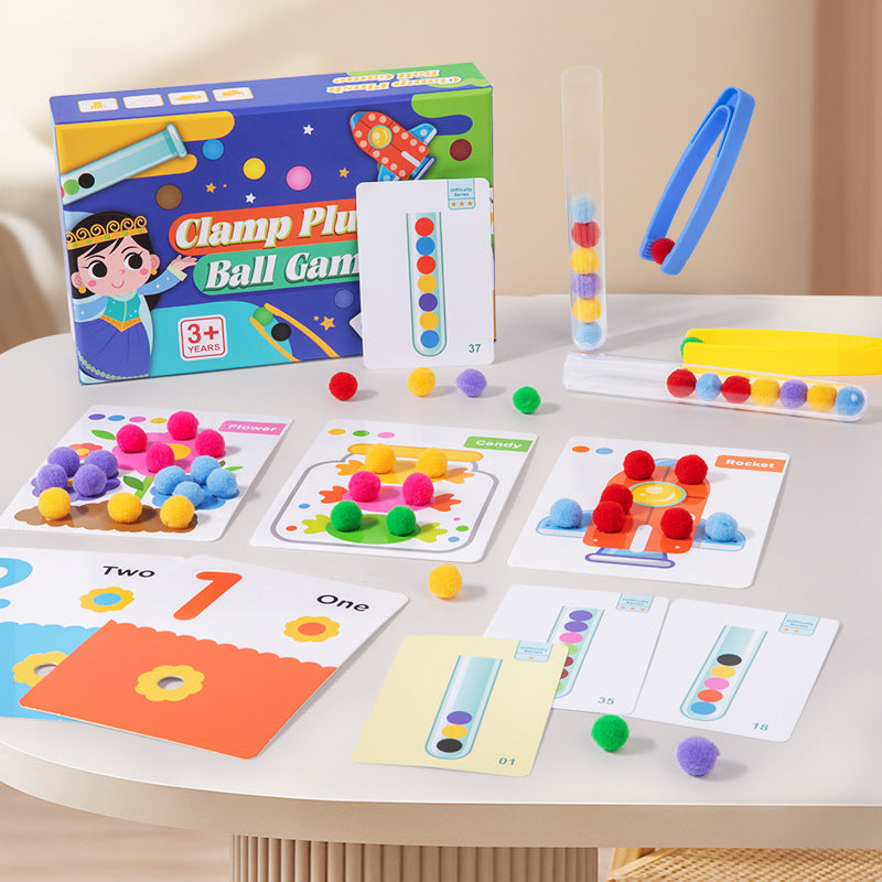 Montessori Clamp Beads and Pom Poms Color Sorting Toy for Fine Motor Skills Training, Early Education Toy for Toddlers