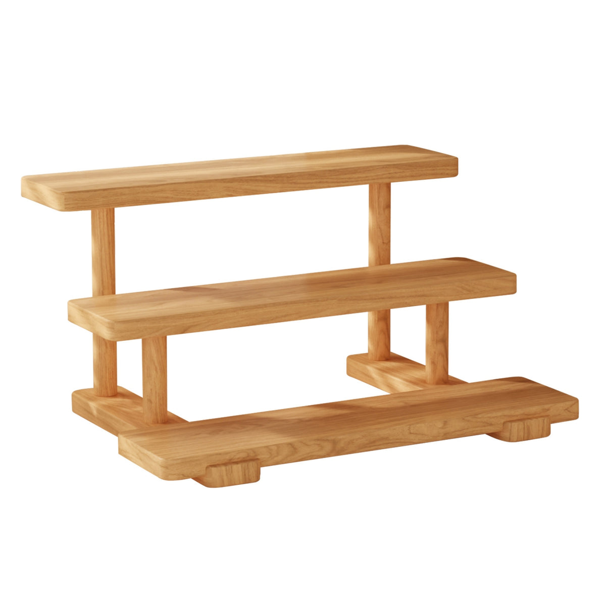 Wooden Storage Rack Stepped Three-Tier Shelf Natural Finish for Desktop, Study