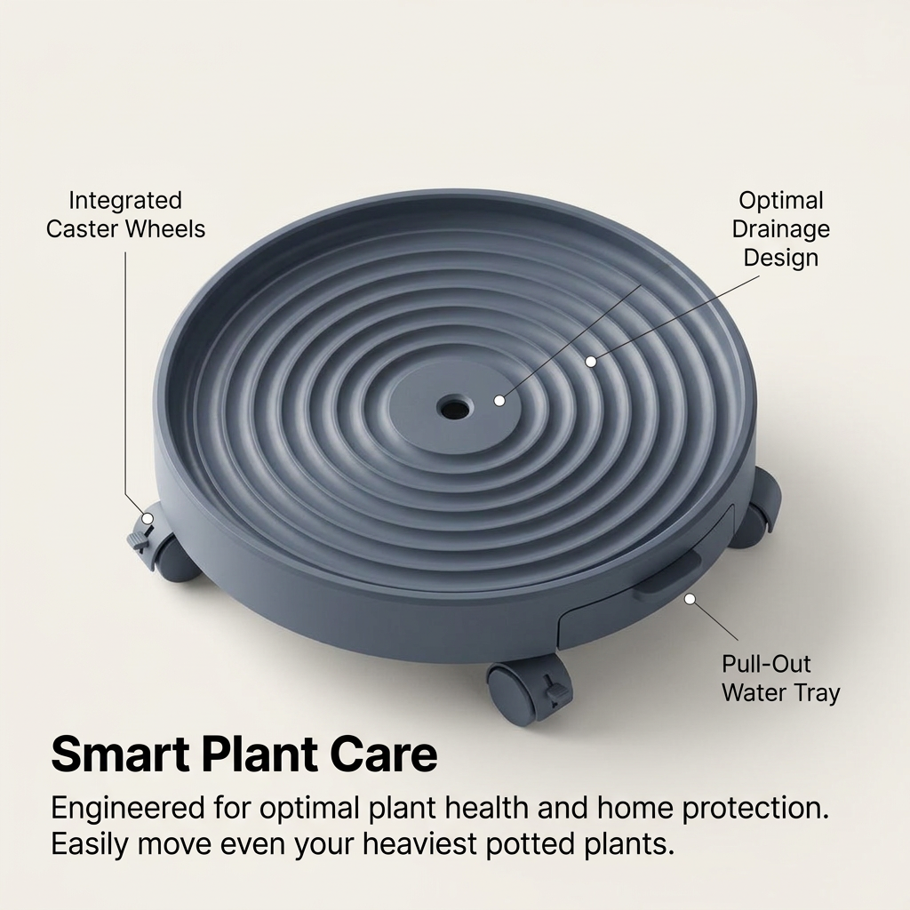 Heavy Duty Rolling Plant Saucer with Wheels, Indoor Outdoor Flower Pot Mover, Plant Stand for Heavy Plants, European Design, Easy to Clean