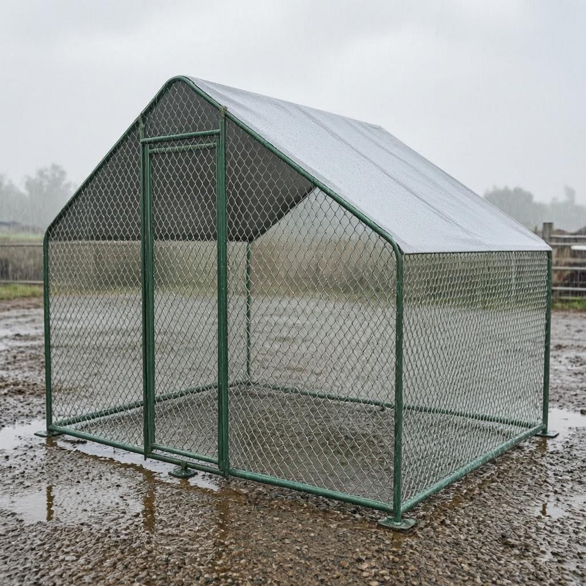 Covered Avian Pen Mesh Metal Chicken Coop Peaked Roof Avian Coop for Outdoors