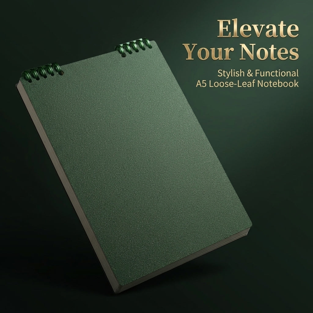 size Spiral Notebook with PP Cover, Removable Pages Loose-Leaf Binder Notepad, 120 Lined 80gsm Paper for School Office, Dark Green