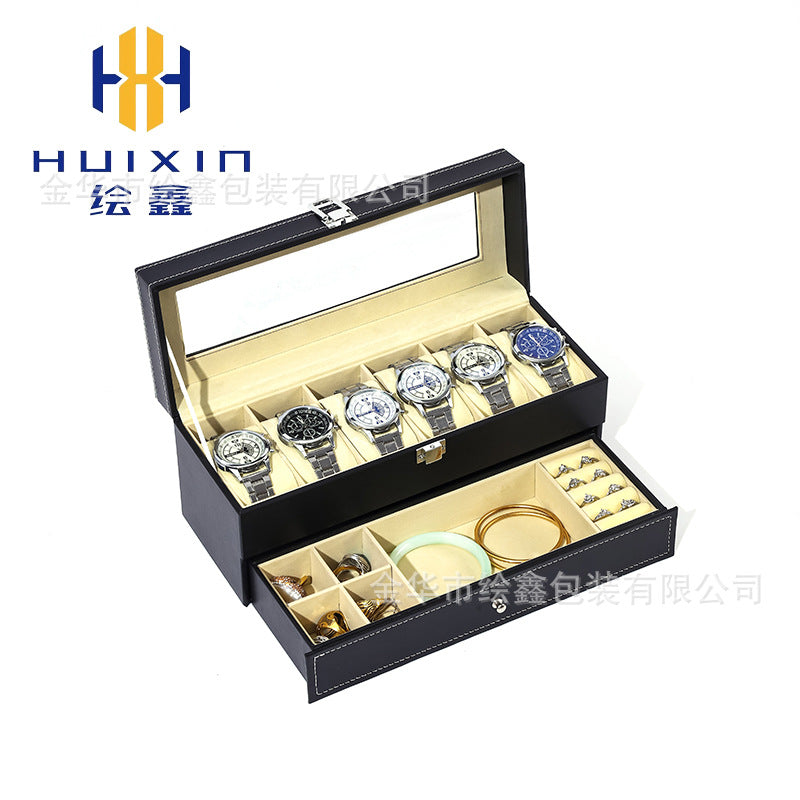 Double-Layer Watch and Jewelry Storage Box with Drawer