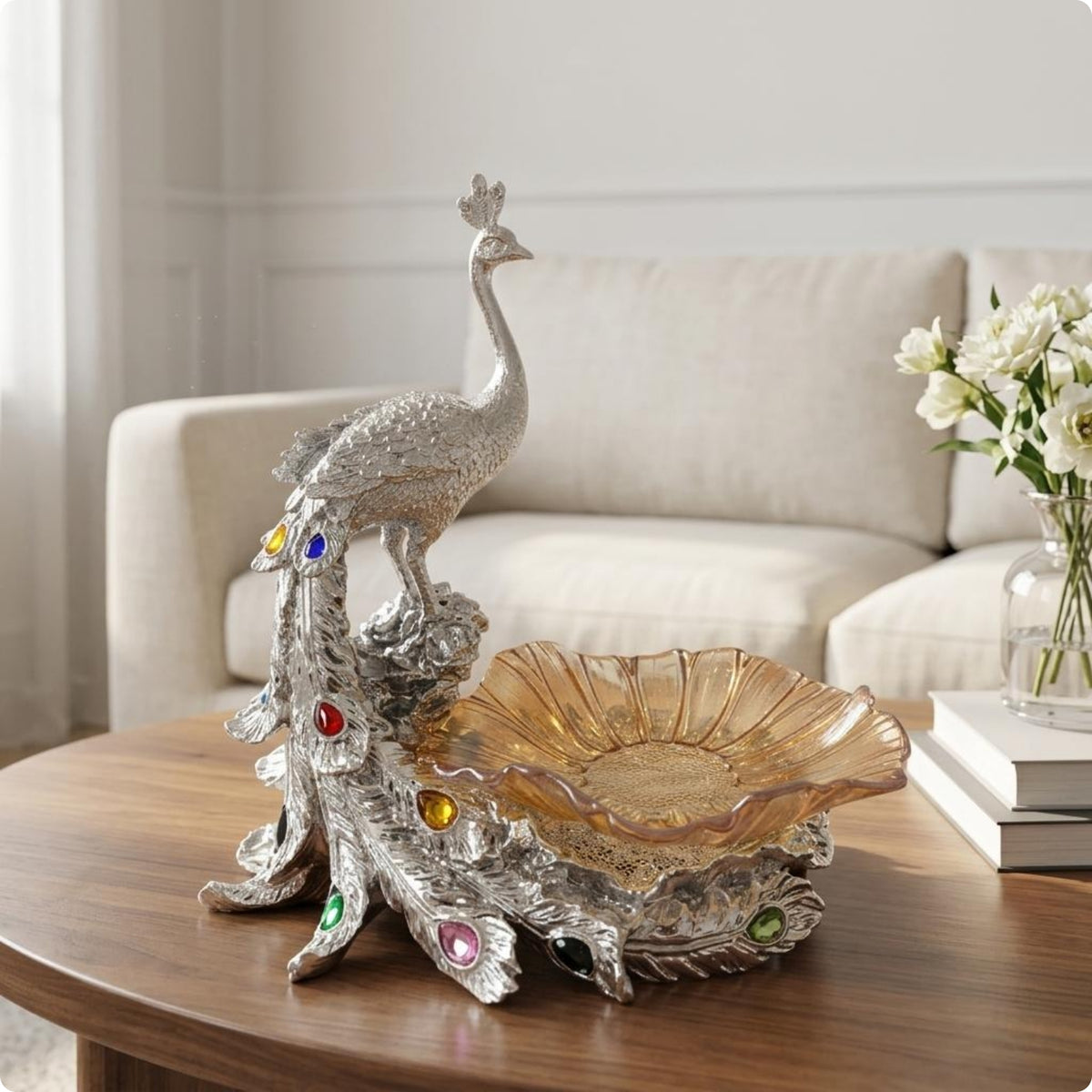 Gold Peacock Tray Luxury Design Peacock Fruit Tray Gift Idea for Coffee Table