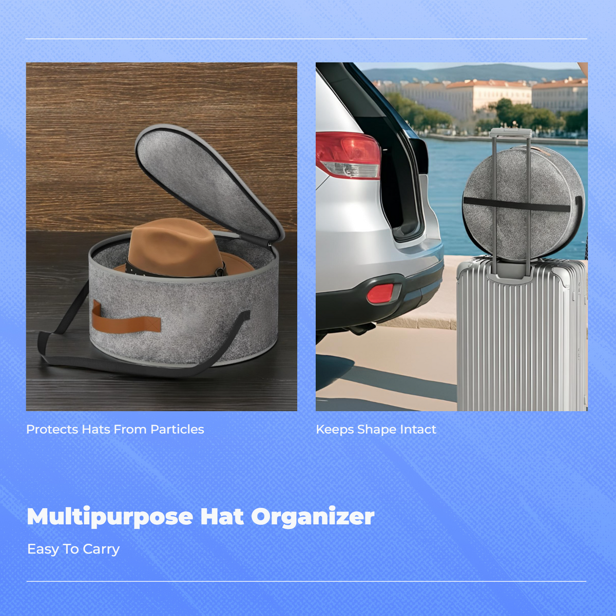 Hat Organizer Box Large Capacity Fabric Bin Carry Strap Sturdy Handles for Travelers, Adults, Wardrobe, Entryway, Under Bed