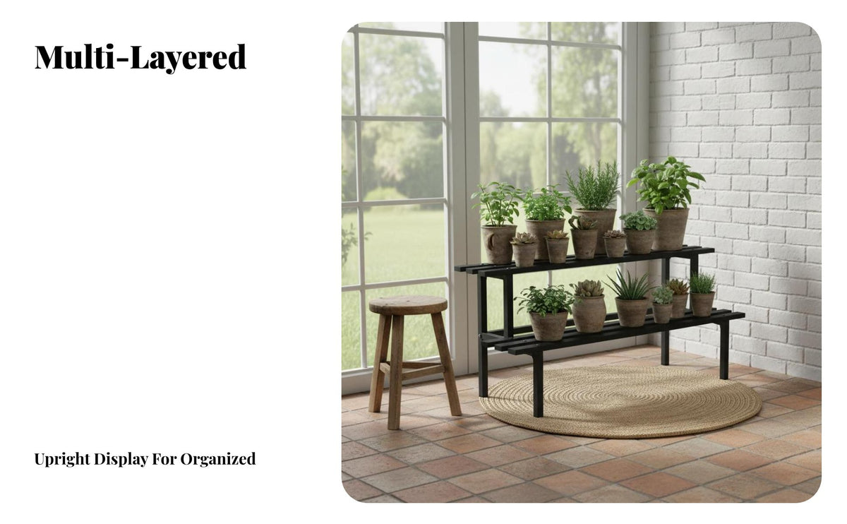 Indoor & Outdoor Use Multi-Tier Plant Stand Freestanding Tiered Planter Shelf Anti-Rust Finish plant Rack Sturdy and long-enduringing for Gardeners, homeowners, Apartment Dwellers, Balcony, Patio, Living Room, Corner