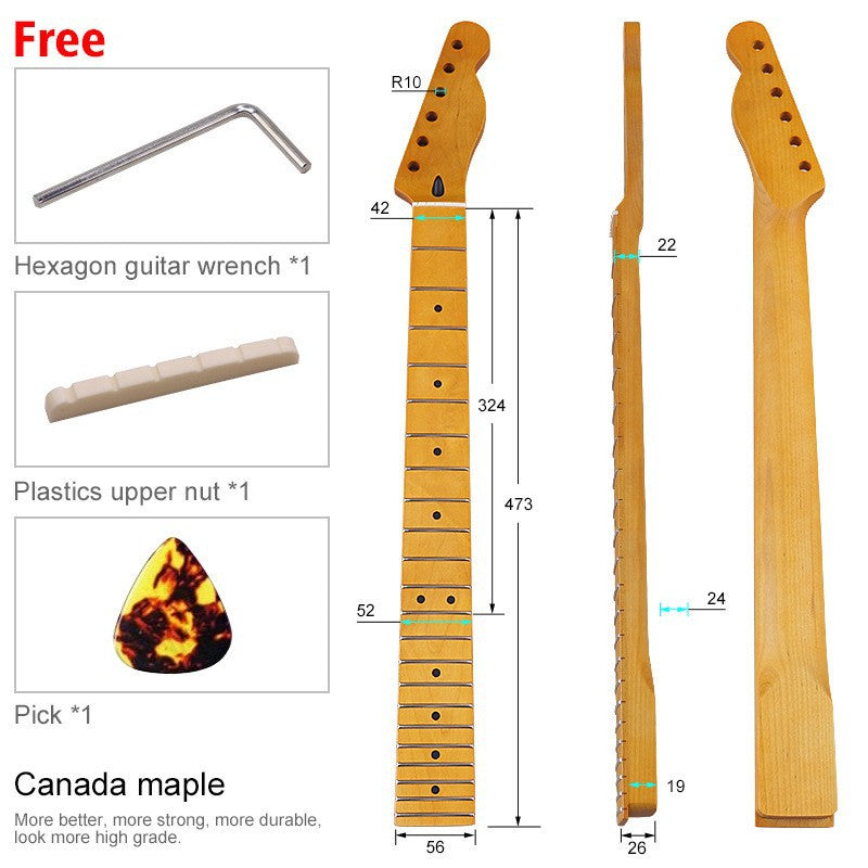 22-Fret TL Style DIY Electric Guitar Neck, 6-String Yellow Matte Maple