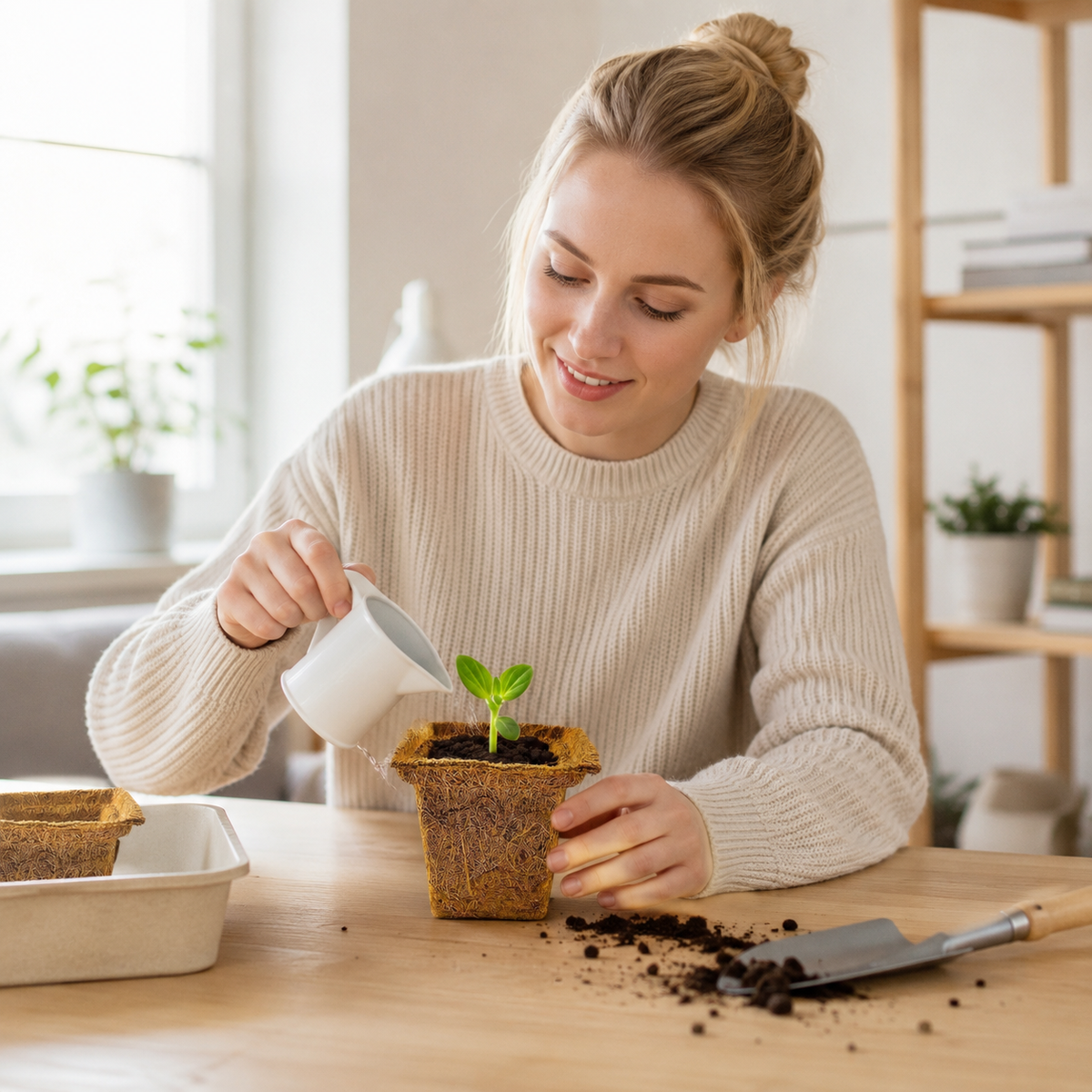 Biodegradable Coco Coir Seed Starter Pots for Office & Garden, Breathable Plant Nursery Bags, Direct-to-Soil Transplanting