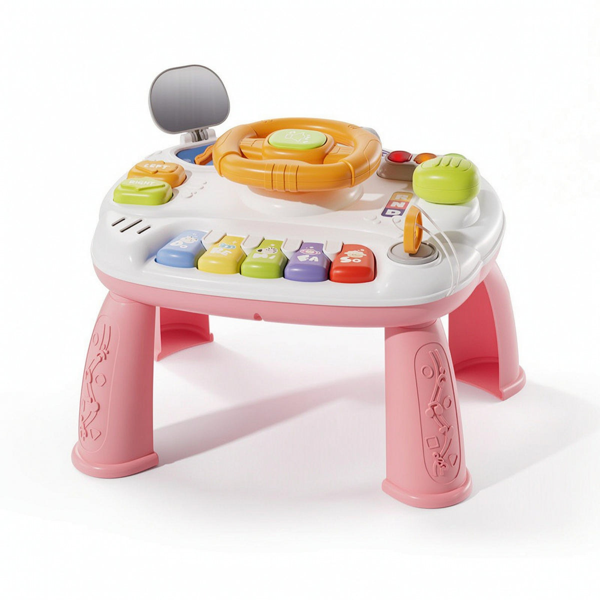 Multifunction Steering Wheel Toy with Stand Interactive Toy Steering Wheel Lights and Sounds Play Center Sensory for Toddlers, Babies
