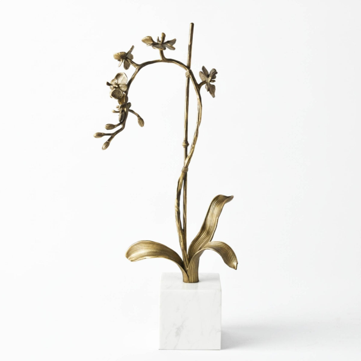 Flower Statue with Marble Golden Finish-Tone Flower Sculpture Modern Figurine for Reception Area