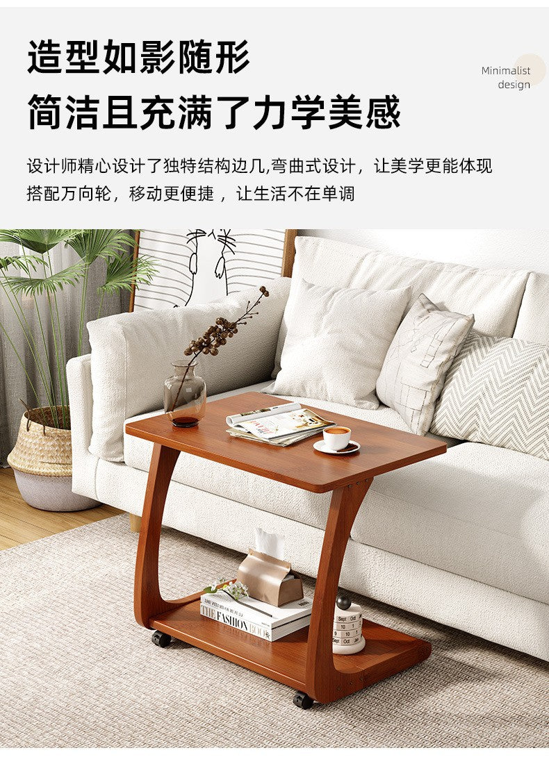 Multi-functional Bamboo Side Table with Storage, Rolling, for Living Room, Bedroom, Office
