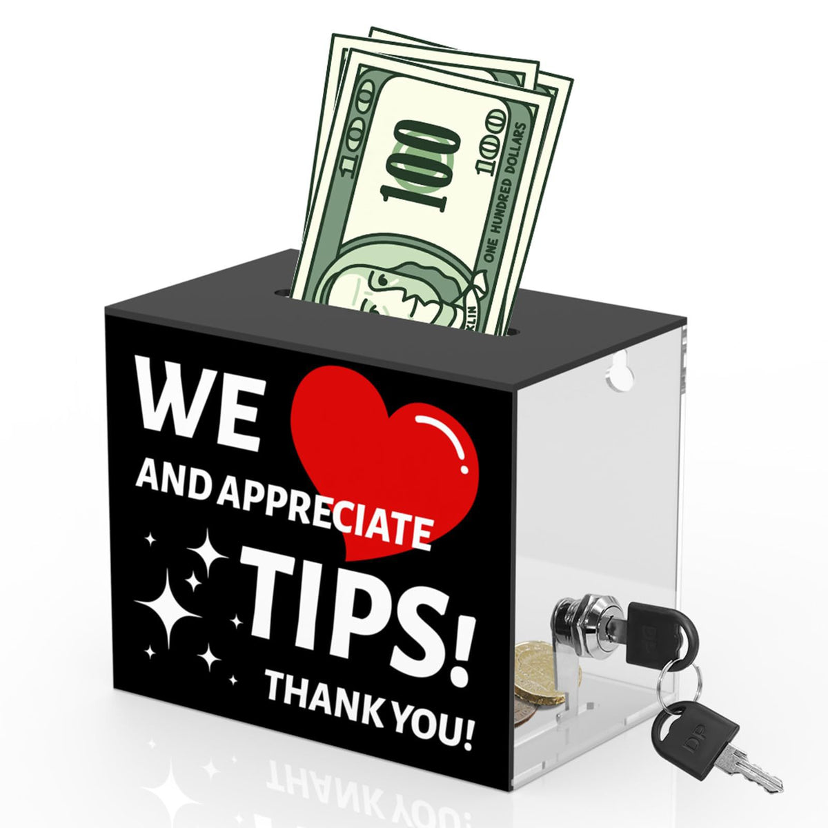 Acrylic Donation Box with Heart Design for Cafes and Tips