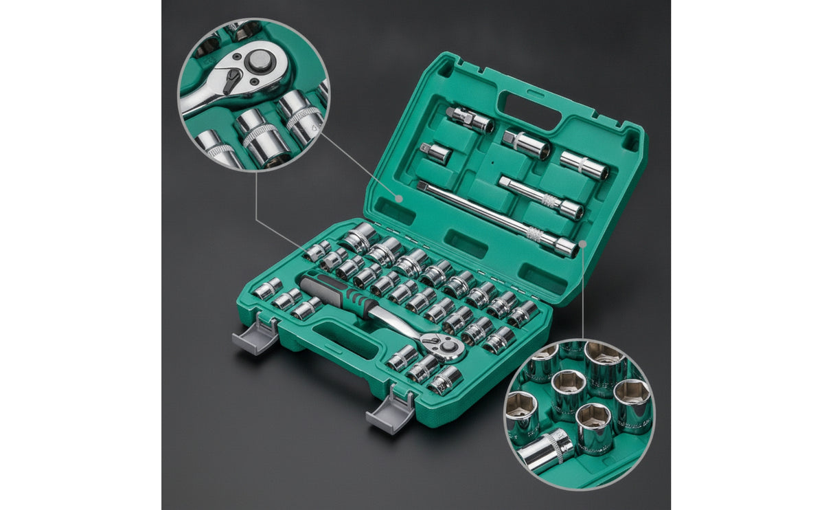 Socket Tool Kit with Carrying Case Alloy Steel Socket Wrench Set Automotive Specialist Tool Kit with Carrying Case for Mechanics, Car Repair, Garage